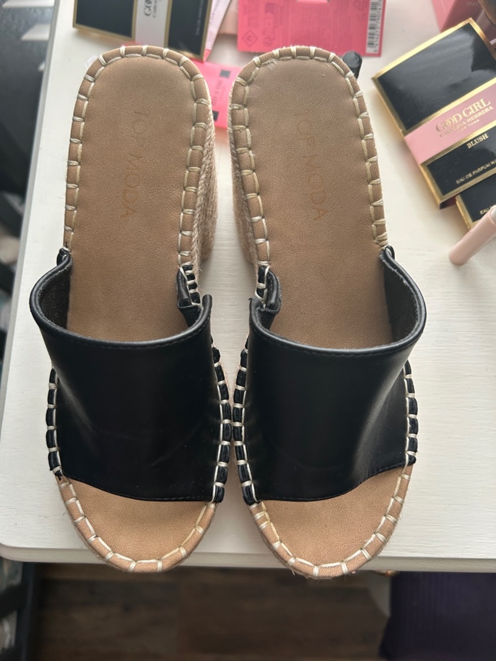 TOP Moda Black Slide Mule Wedge Sandals